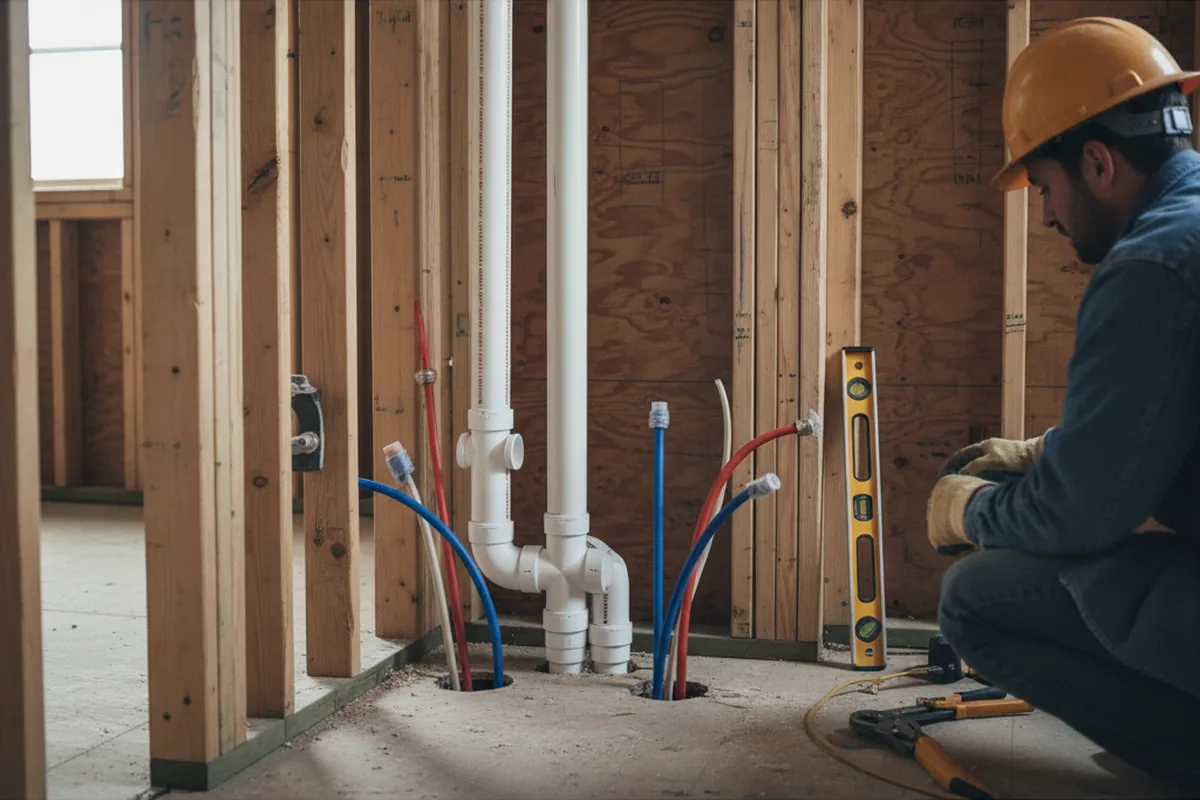 Drain and supply rough-in during Sump Pump Repair in Goldsboro